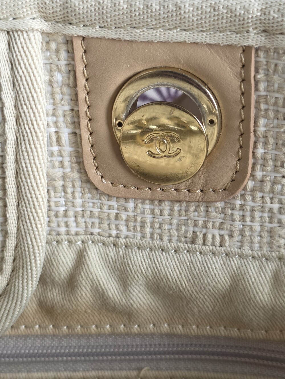CHANEL Medium Deauville Tote Beige Raffia Glitter Gold Hardware - Picture 11 of 15